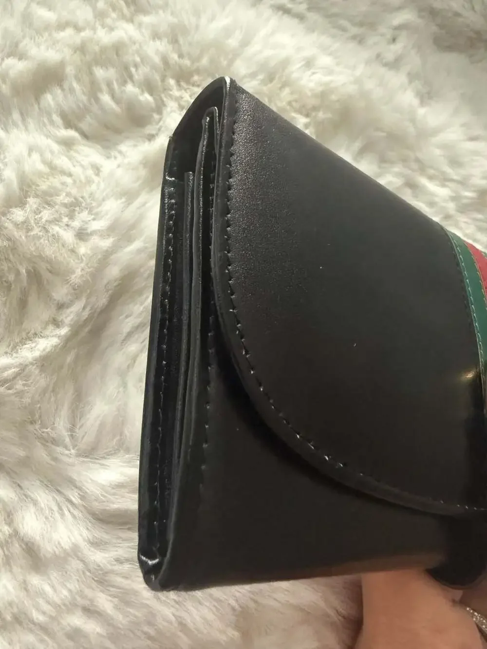 Vintage Gucci Sherry Line Long Wallet with Green and Red Web and Gold Tone Hardw